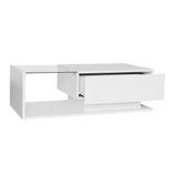 High Gloss Coffee Table with LED Lights Glass Top and Drawer | Modern Living Room Table