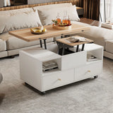 Lift Top Coffee Table with Wheels and 4 Drawers | Extendable Dining and Work Table