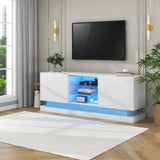 High Gloss White TV Unit with LED Lights | TV Cabinet for 70 Inch TV
