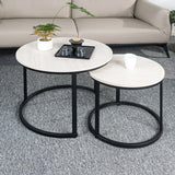 Round Side Tables Set of 2 with Metal Frame | Nordic Nesting Coffee Tables for Living Room