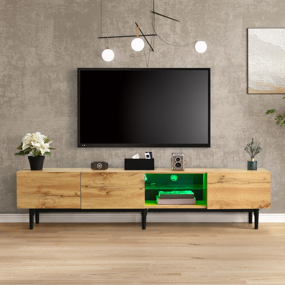 Wood Effect TV Unit 175cm with LED Lights | TV Cabinet with Storage