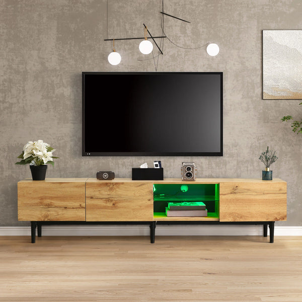 Wood Effect TV Unit 175cm with LED Lights | TV Cabinet with Storage