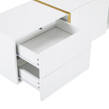 White TV Unit 190cm with Shelves and Cabinets | Living Room TV Cabinet
