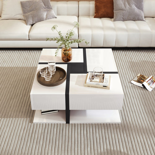 Coffee Table with 4 Drawers and Storage Shelf | Modern Living Room Centre Table