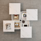 Square Marble Effect Coffee Table with 4 Sliding Drawers | Low Profile Centre Table