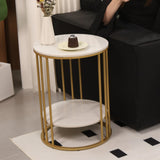 Round Marble Effect Side Table 2 Tier | Coffee Table or Nightstand with Storage