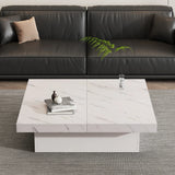 Square Marble Effect Coffee Table with 4 Sliding Drawers | Low Profile Centre Table