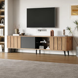 Wood TV Unit with 3 Doors and Open Shelving | TV Cabinet Sideboard UK
