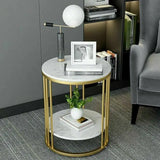 Round Marble Effect Side Table 2 Tier | Coffee Table or Nightstand with Storage