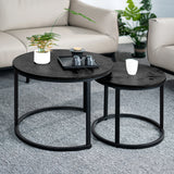 Round Side Tables Set of 2 with Metal Frame | Nordic Nesting Coffee Tables for Living Room
