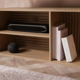 Slatted Wooden TV Unit with Open Shelves | Wood TV Cabinet UK
