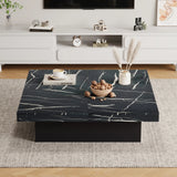 Square Marble Effect Coffee Table with 4 Sliding Drawers | Large Modern Centre Table