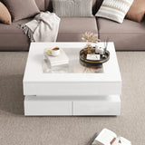 Square Coffee Table with Glass Top and LED Lights | Modern Centre Table for Living Room