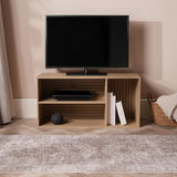 Slatted Wooden TV Unit with Open Shelves | Wood TV Cabinet UK