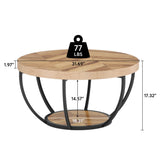 Round Coffee Table 2 Tier with Storage Shelves | Industrial Wooden Sofa Side Table