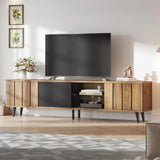 Wood TV Unit with 3 Doors and Open Shelving | TV Cabinet Sideboard UK