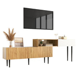 Modular TV Unit Adjustable Width | Wood and White TV Cabinet with Black Legs