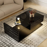 High Gloss Coffee Table with Glass Top and LED Lights | Modern Living Room Coffee Table