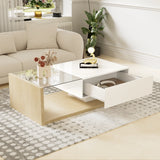 High Gloss Coffee Table with Glass and LED Lights | Wood Effect Modern Coffee Table