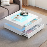 Square Coffee Table with Glass Top and LED Lights | Modern Centre Table for Living Room