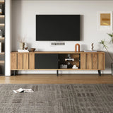 Wood TV Unit with 3 Doors and Open Shelving | TV Cabinet Sideboard UK