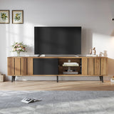 Wood TV Unit with 3 Doors and Open Shelving | TV Cabinet Sideboard UK
