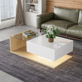High Gloss Coffee Table with Glass and LED Lights | Wood Effect Modern Coffee Table