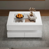 Square Coffee Table with Glass Top and LED Lights | Modern Centre Table for Living Room