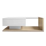 High Gloss Coffee Table with Glass and LED Lights | Wood Effect Modern Coffee Table