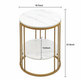 Round Marble Effect Side Table 2 Tier | Coffee Table or Nightstand with Storage
