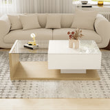 High Gloss Coffee Table with Glass and LED Lights | Wood Effect Modern Coffee Table