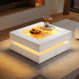 Square Coffee Table with Glass Top and LED Lights | Modern Centre Table for Living Room