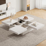 Square Marble Effect Coffee Table with 4 Sliding Drawers | Low Profile Centre Table