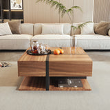Coffee Table with 4 Drawers and Line Design | Large Storage Living Room Table