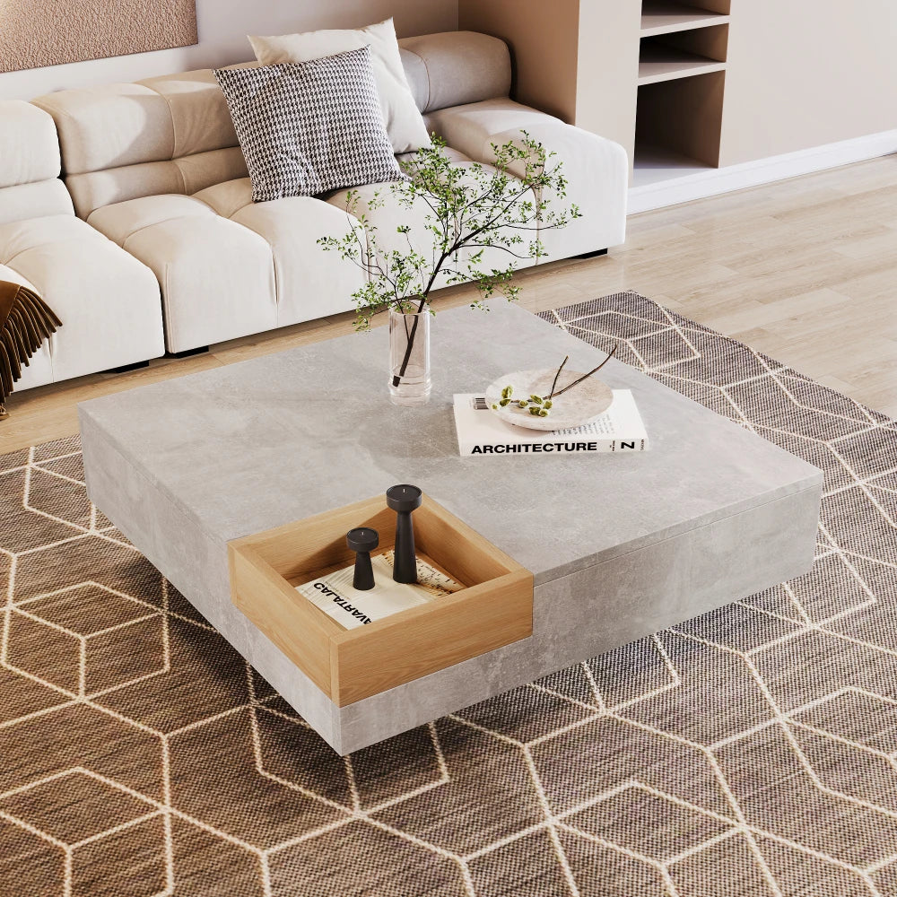 Coffee Table with Removable Storage Box | Wood and Concrete Effect Living Room Table