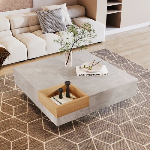 Coffee Table with Removable Storage Box | Wood and Concrete Effect Living Room Table