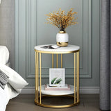 Round Marble Effect Side Table 2 Tier | Coffee Table or Nightstand with Storage