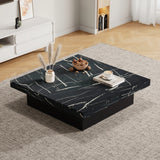Square Marble Effect Coffee Table with 4 Sliding Drawers | Large Modern Centre Table