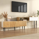 Modular TV Unit Adjustable Width | Wood and White TV Cabinet with Black Legs