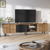 Wood TV Unit with 3 Doors and Open Shelving | TV Cabinet Sideboard UK