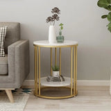 Round Marble Effect Side Table 2 Tier | Coffee Table or Nightstand with Storage
