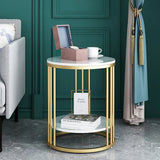 Round Marble Effect Side Table 2 Tier | Coffee Table or Nightstand with Storage