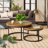 Round Side Tables Set of 2 with Metal Frame | Nordic Nesting Coffee Tables for Living Room