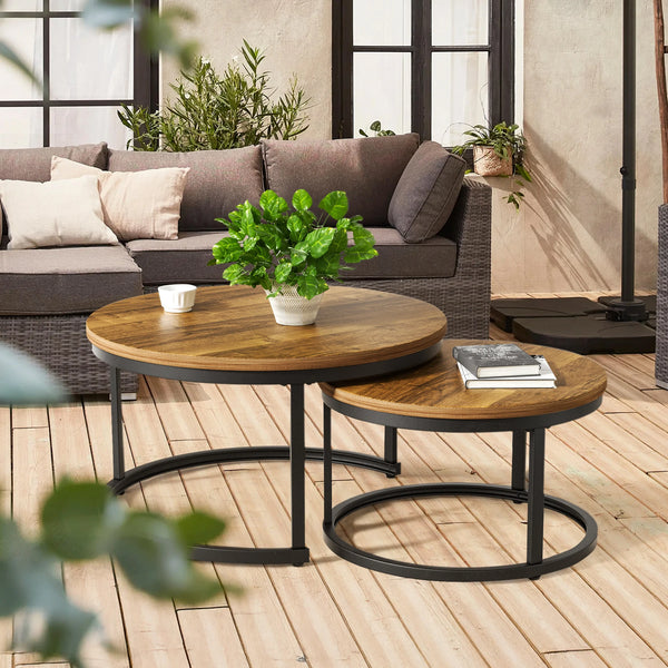 Round Side Tables Set of 2 with Metal Frame | Nordic Nesting Coffee Tables for Living Room