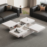 Square Marble Effect Coffee Table with 4 Sliding Drawers | Low Profile Centre Table