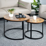 Round Side Tables Set of 2 with Metal Frame | Nordic Nesting Coffee Tables for Living Room