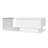 High Gloss Coffee Table with LED Lights Glass Top and Drawer | Modern Living Room Table