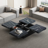 Square Marble Effect Coffee Table with 4 Sliding Drawers | Large Modern Centre Table