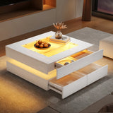 Square Coffee Table with Glass Top and LED Lights | Modern Centre Table for Living Room