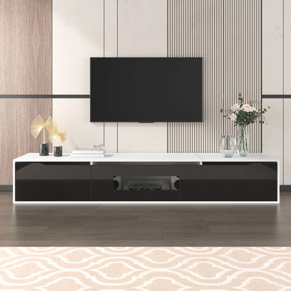 High Gloss TV Unit with Colour Changing LED Lights | Black and White TV Cabinet